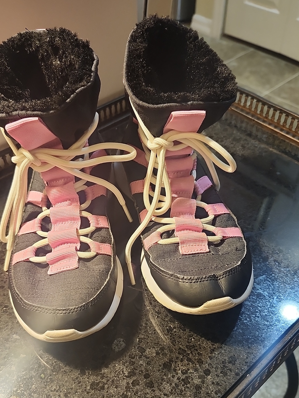 Nike Girls Black and Pink Lace-Up Winter Boots